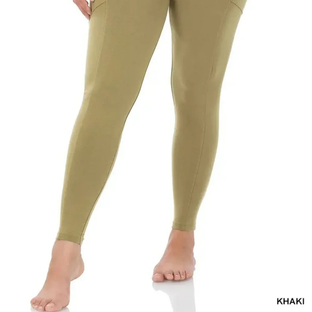 NEW 1X- Large W/Pockets KHAK Plus Size Premium Cotton Waistband Leggings - Picture 4 of 6